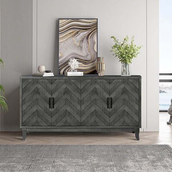 Accent Storage 4 Door Wooden Cabinets,Antique Dark Grey Colour Wood Cabinet Vintage Style Sideboard