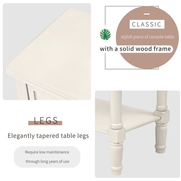 Narrow Console Table with 3 Storage Drawers and Black Round Deco Knobs, Slim Sofa Table with Bottom Shelf, Ivory
