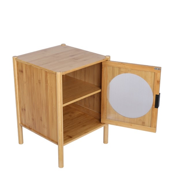 1 Door nightstand,Bamboo Mid Century Modern Nightstand
