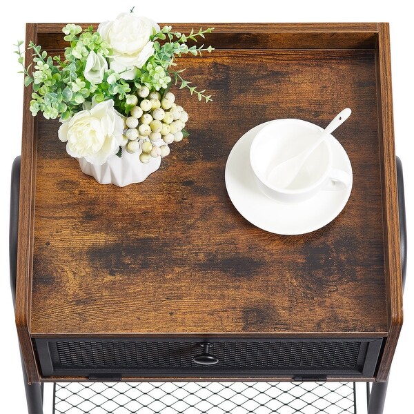 Taomika, ( Set of 2 ) Mid century Modern Side Table/End Table ,Rustic Brown