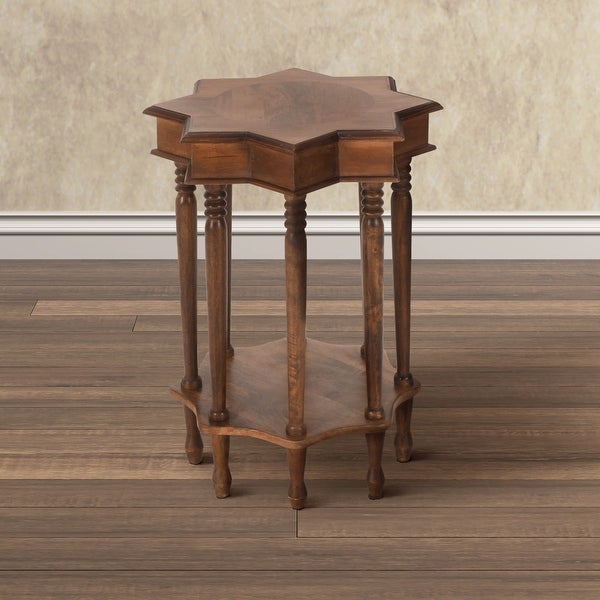 22 Inch French Design Handcrafted Mango Wood Side Table with Star Shape, Brown