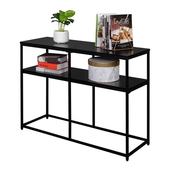 Industrial Style Porch Table Double Black Oak Triamine Board,Foyer Sofa Table Narrow for Entryway, Living Room, Hallway - 41.34