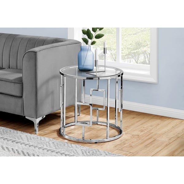 Accent Table, Side, End, Nightstand, Lamp, Living Room, Bedroom, Metal, Tempered Glass, Chrome, Clear, Transitional