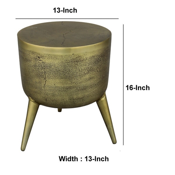 16 Inch Classic Vintage Round 3 Legs Decorative Aluminum Side End Table, Djembe Drum Shape, Antique - 13 L x 13 W x 16 H