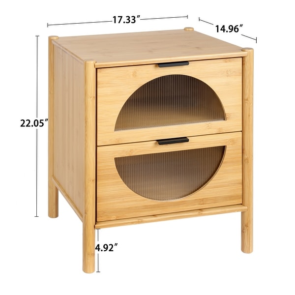 2 Drawer End Table,Bamboo Mid Century Modern Nightstand,Bedside Table Accent End Table Side Table for Living Room