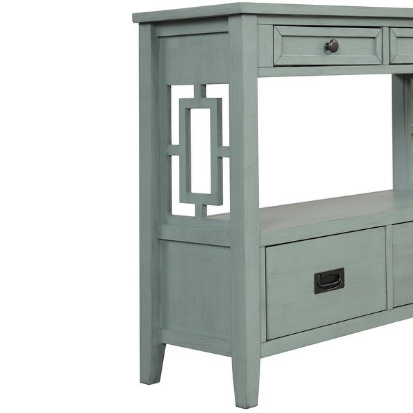 38'' Farmhouse Pine Wood Console Table with 4 Drawers and 1 Open Storage Shelf, Sofa Table for Entryway, Living Room, Bedroom
