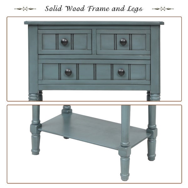 Narrow Console Table, Slim Sofa Table with Three Storage Drawers and Bottom Shelf - 23.7