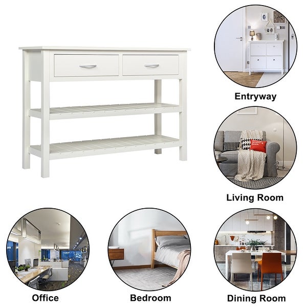 3-Tier Console Table with 2 Drawers, Sofa Table with Storage Shelves