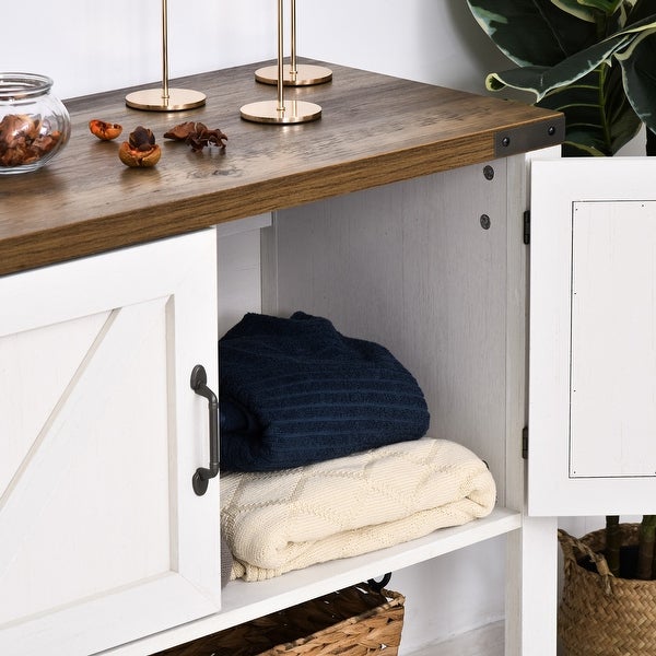 HOMCOM 2-Door Free Standing Storage Cabinet with Bottom Shelf, Kitchen Cupboard, Entryway Storage Cabinet