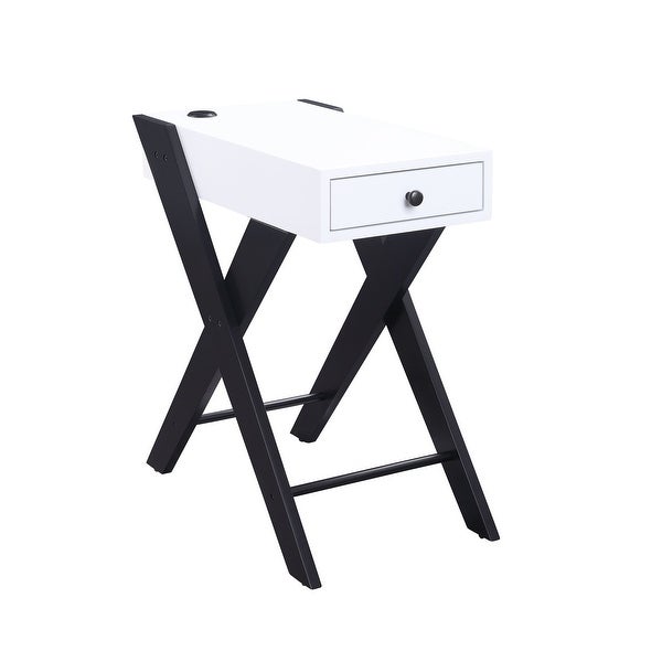 Fierce Side Table (USB Charging Dock) , Wooden Top Drawer with X-Shape Leg