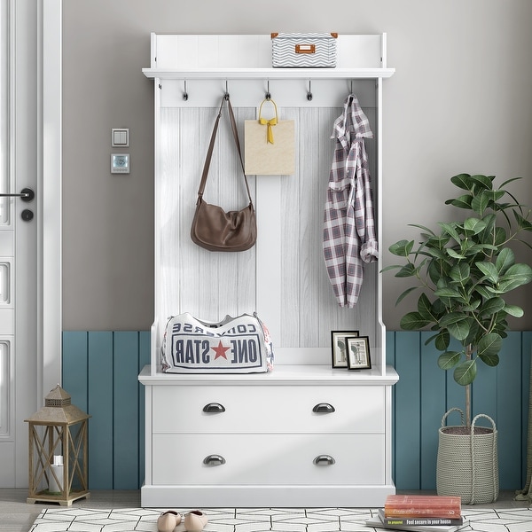 Hallway Coat Rack with Hooks and Drawers , Metal drawer Handles