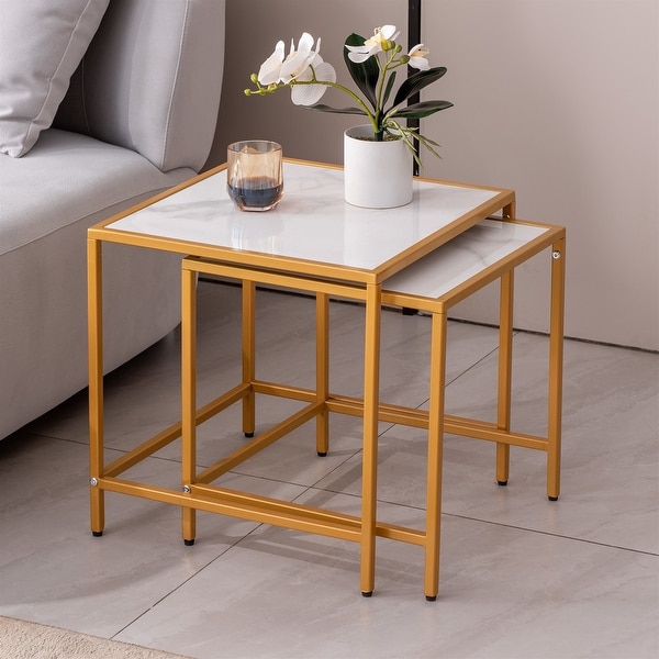 End/Side Table, Night Stand 2-Piece Set, Square Sintered stone Top