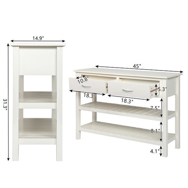 3-Tier Console Table with 2 Drawers, Sofa Table with Storage Shelves