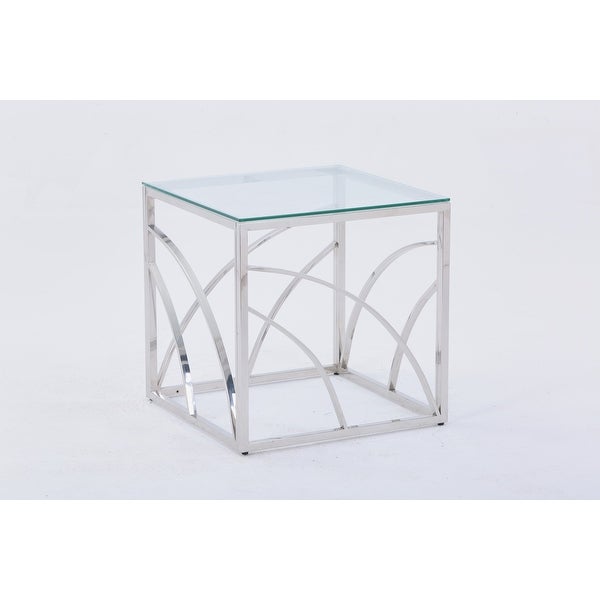 Stainless Steel Coffee Table with Glass Tabletop,Silver