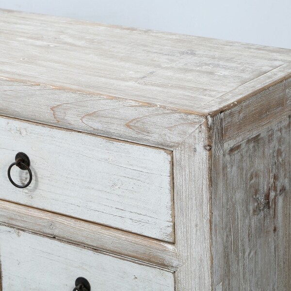Artissance Shandong Side Table With 8 Drawers and Antique Off White Finish, 35 Inch Tall