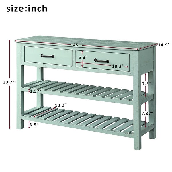 Retro Console Table for Entryway with Drawers and Shelf, Antique Blue