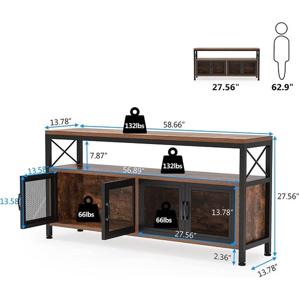 Console Sofa Table with Doors, 3 Tiers TV Stand, Entertainment Center