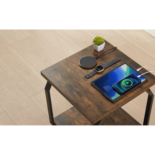 Set of 2 Side Tables with Charging Station, End Tables with USB Ports and Sockets, Bedside Tables for Living Room, Bedroom