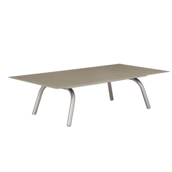 Phil 48 Inch Coffee Table, Tempered Glass Top, Smooth Gray Aluminum Frame