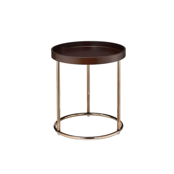 21.75 Inches Wooden Lipped Edge Side Table with Metal Legs, Brown