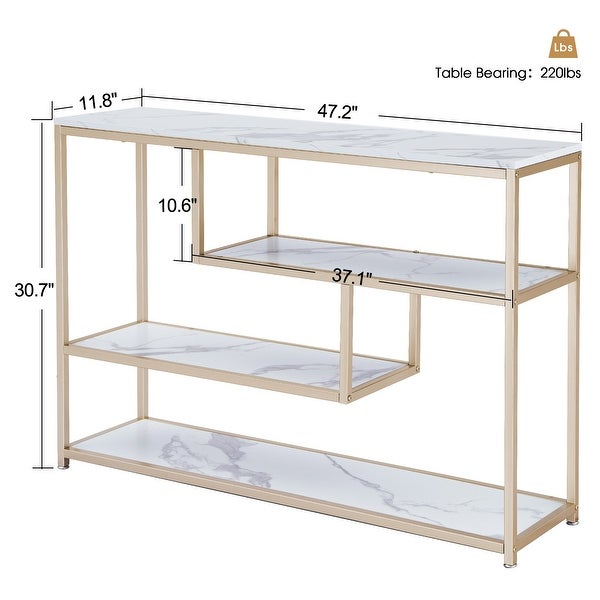ivinta 3-Tier Console Table White Entryway Table with Shelves, Gold Sofa Tables for Living Room