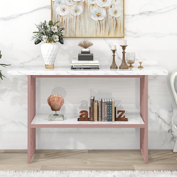 63'' Console Table with 2 Shelves, Extra Long Entryway Table with Metal Frame