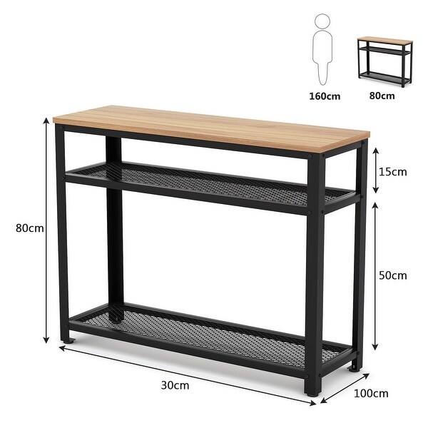 Console Table, Entryway Hallway Table with 2 Mesh Storage Shelves,Sofa Table Behind Couch