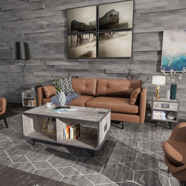 ExBrite Solid Wood Coffee Table ,Gray Wash 24'' W X 46'' H X 19''