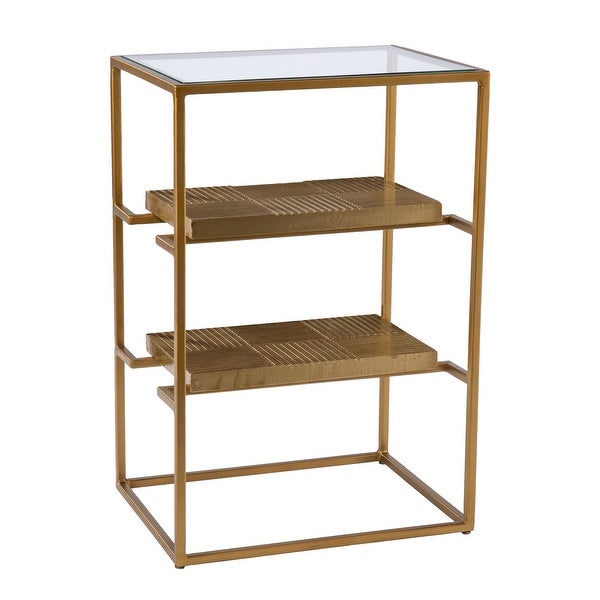 SEI Furniture Pantello Glass-Top Side Table w/ Shelving, Brass