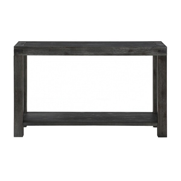 Wooden Console Table with Block Legs and Open Shelf, Dark Gray