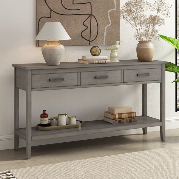 3-Drawer Console Table with 1 Shelf, Classic Entrance Storage Display Table for Entryway, Living Room, Hallway