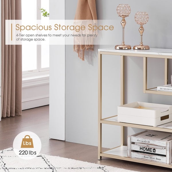 ivinta 3-Tier Console Table White Entryway Table with Shelves, Gold Sofa Tables for Living Room