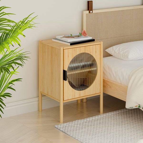 1 Door nightstand,Bamboo Mid Century Modern Nightstand