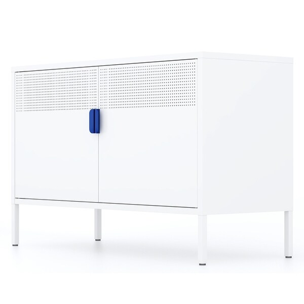 Metal Storage Locker Cabinet, Adjustable Shelves Free Standing Ventilated Sideboard Steel Cabinets