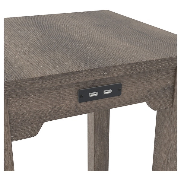 Wooden Side End Table with 2 USB Ports and Power Cord, Weathered Brown - 24 H x 16 W x 16 L