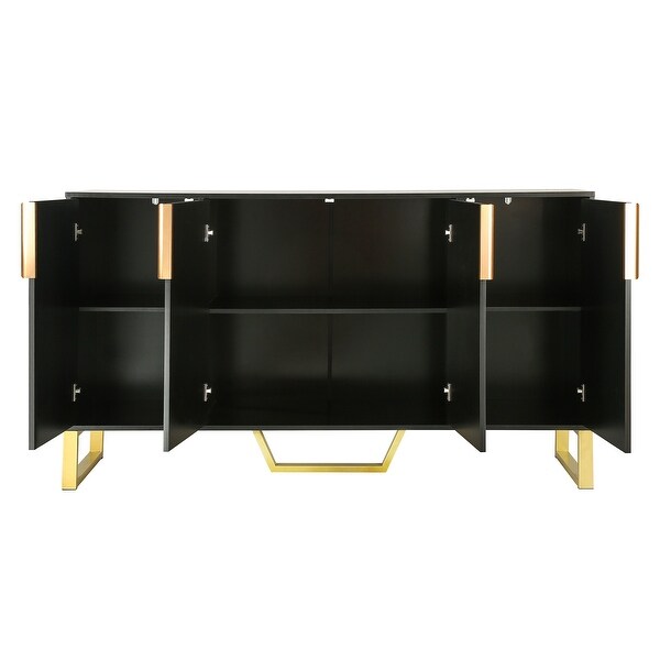 Modern sideboard with Four Doors, Metal handles and Legs and Adjustable Shelves Kitchen Cabinet