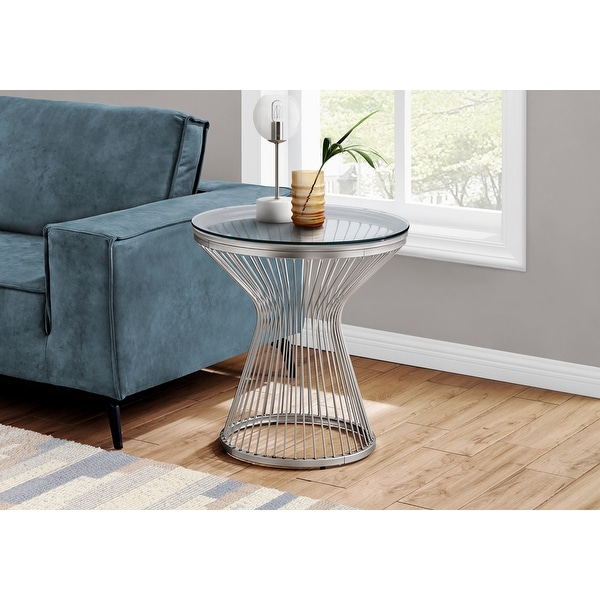 Accent Table, Side, End, Nightstand, Lamp, Living Room, Bedroom, Metal, Tempered Glass, Clear, Transitional