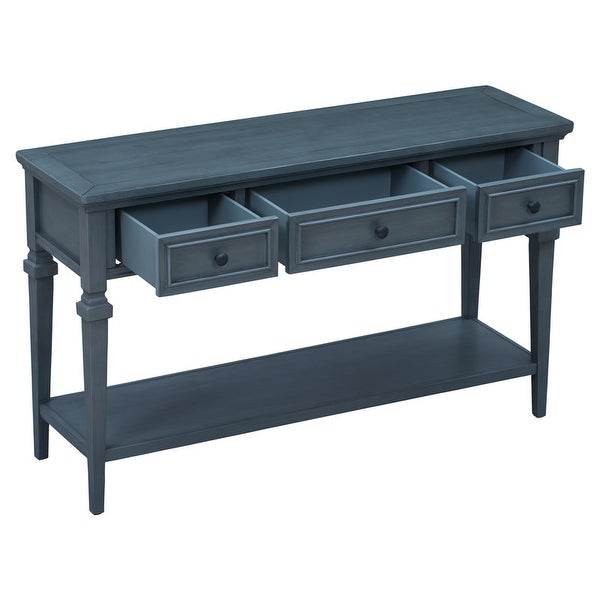 Classic Retro Style Console Table with 3 Top Drawers and Bottom Shelf