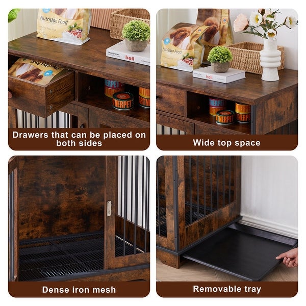 Industrial Furniture Style Dog Crate Dog Kennel with Loackable Door and Removable Bottom Tray, Side Table End Table with Storage
