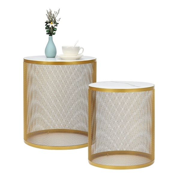 Round Side Table Set of 2, Sofa Table with Metal Frame