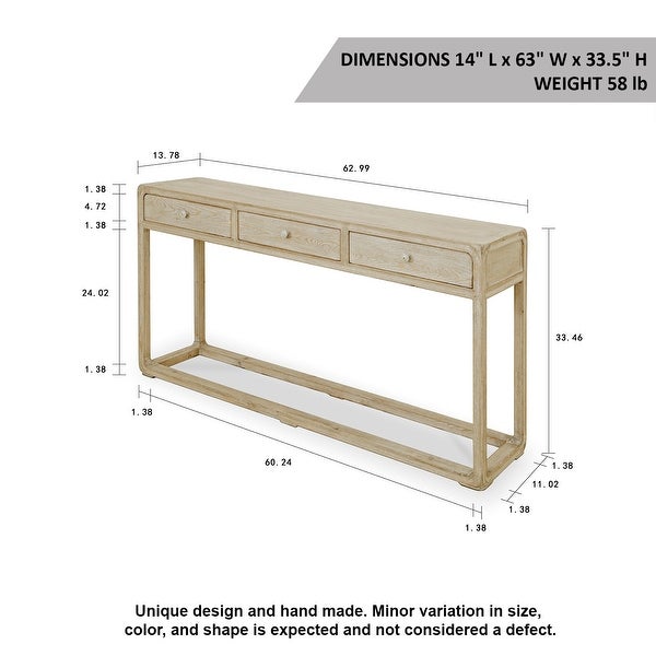 Artissance Reclaimed Peking Console Table With 3 Drawers and Weathered White Wash Finish, 34 Inch Tall