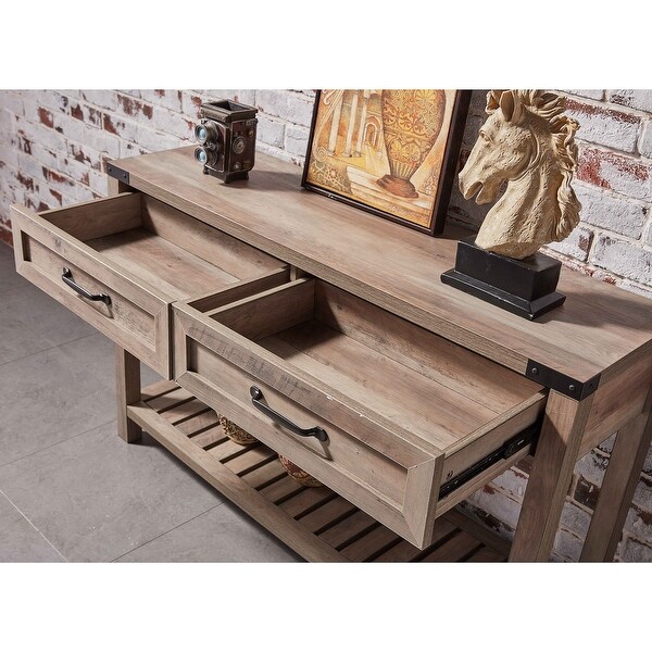 47 Inch Wide Console Table With Drawers And Shelf For Living Room, Entrance / Corridor, Grey Walnut