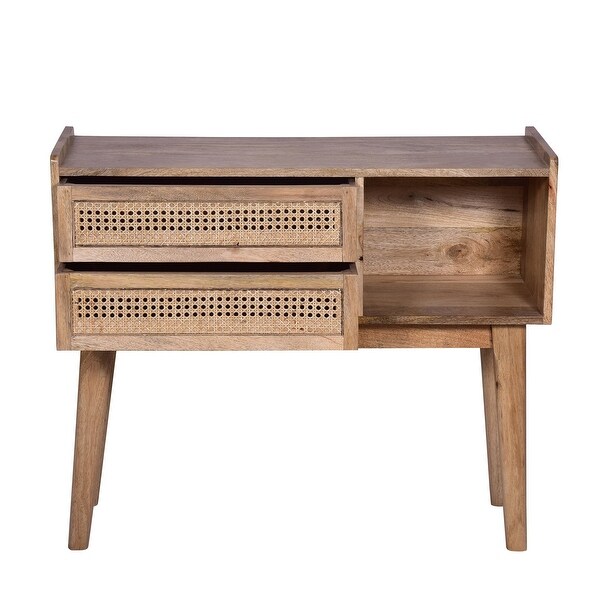 35 Inch Cottage Style, 2 Drawer Wood Rectangular Console Table, Natural Brown