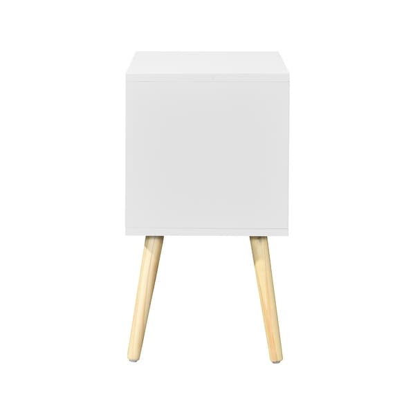 Side Table with 2 Drawer and Rubber Wood Legs, Mid-Century Modern Storage Cabinet for Bedroom Living Room