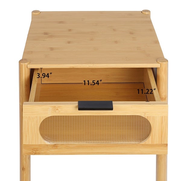 Grondin Mid-Century Modern 1 Drawer End Table Sofa Side Table with Solid Bamboo Frame, Acrylic Drawer Front and Soft Feet Pads