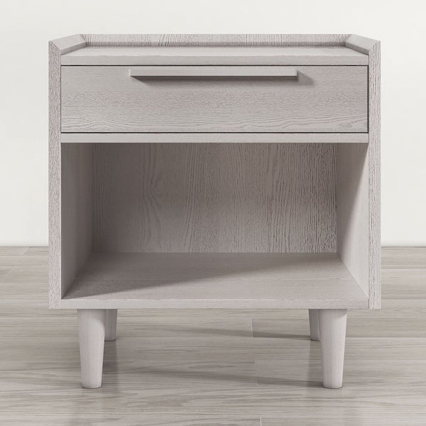 Modern Style Manufactured Wood 1 Drawer Nightstand Side Table with Wood Legs, Stone Gray