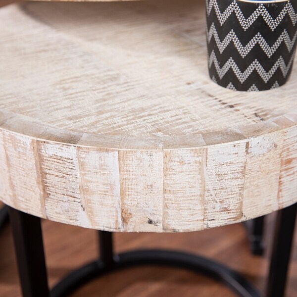 SEI Furniture Karelia Nesting Side Tables, Whitewashed/Black, Set of 2