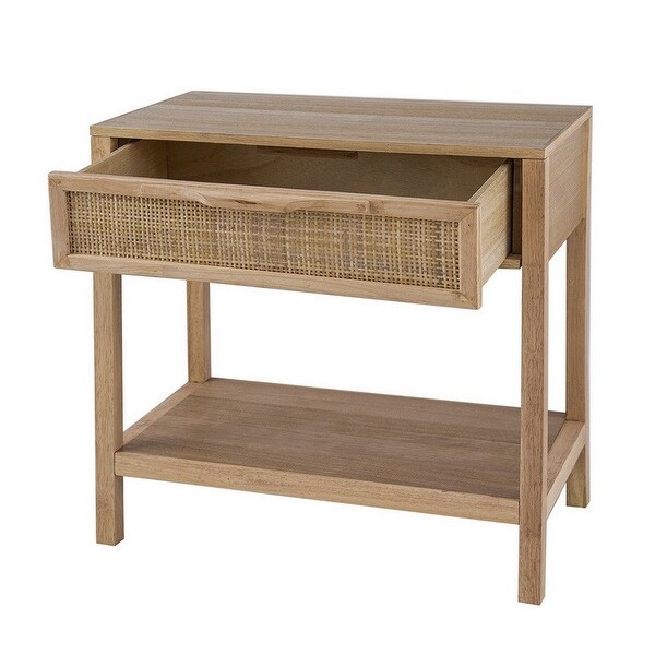 Tia 22 Inch Accent Side Table, Pine Wood, Woven Rattan, 1 Drawer - 22 H x 12 W x 22 L Inches