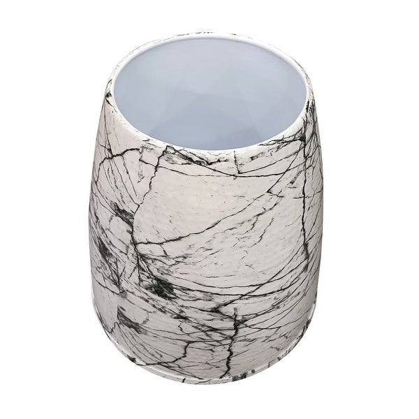 16 Inch Round Accent Side Table, Aluminum Sheet, Faux Marble, Enamel Coating, White