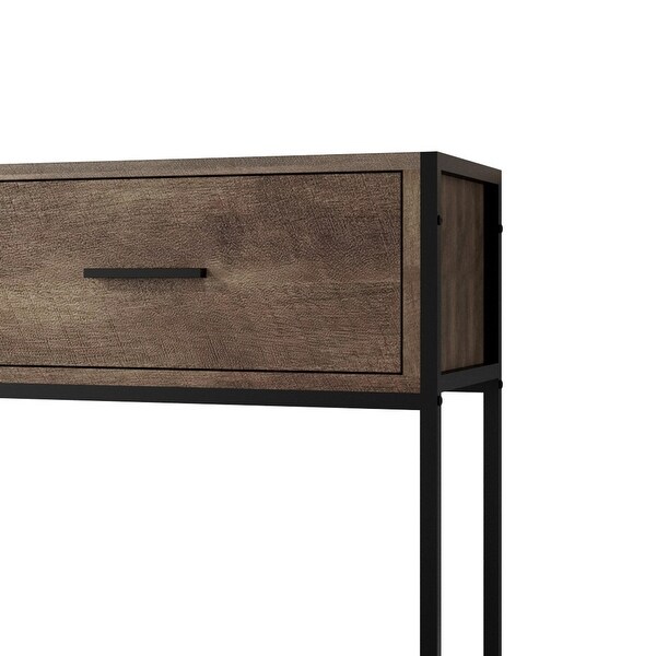 Classic Console Table with Two Top Drawers and Open Shelf, Vintage Storage with Sturdy Metal Frame.